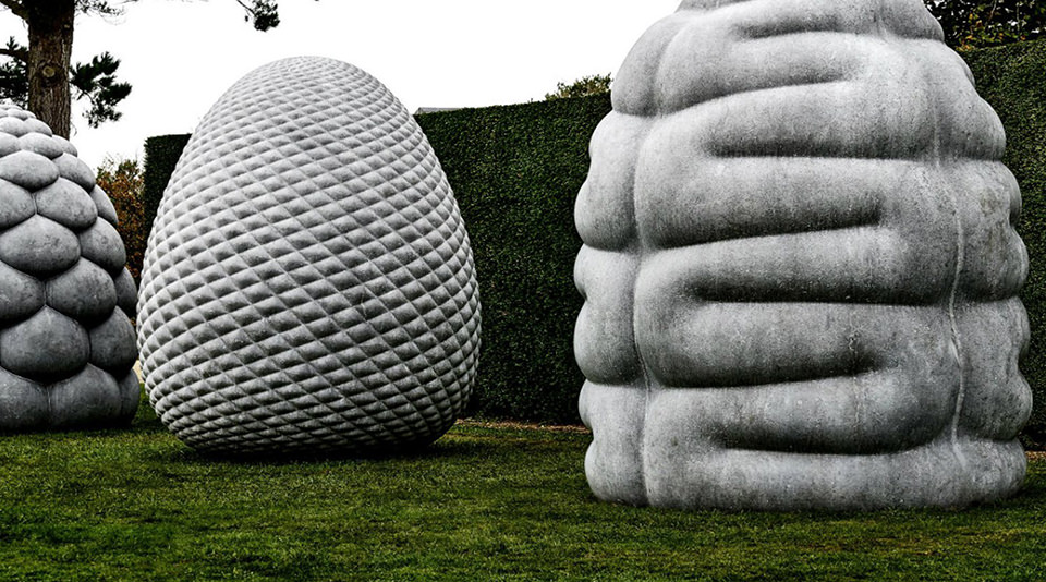 Three large stone sculptures